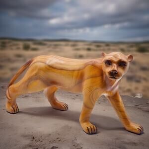 Vintage Polyresin Lioness Cougar Puma Figurine Faux Olive Wood Statue Decor